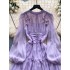 Design sense: niche, high-end, heavy industry, bead, tassel, pleated waist, slimming, lantern sleeves, large swing French dress