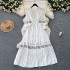 Autumn clothing niche retro heavy industry embroidery lace splicing horn long sleeved drawstring waist slimming ruffle edge dress