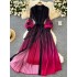 European and American two-piece dress set for women's autumn three-dimensional flower lantern sleeves, tied waist, long shawl jacket