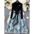 New autumn and winter knitted patchwork jacquard dress for women, with French retro court Hepburn style waist cinching fairy dress for women