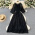 High end elegant dress for women in early autumn, with a floral round neck, pleated waist, slimming effect. Chiffon skirt, long skirt