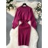 Sweater Women's Winter Fashion Set Light Luxury Hot Diamond Bubble Sleeve Hoodie Versatile Vest Dress Knitted Two Piece Set