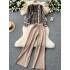 Xiaoxiangfeng set women's autumn and winter fashion maze printed knitted cardigan jacket with camisole vest and pants inside