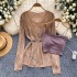 Korean style age reducing two-piece set for women, lazy and versatile, long sleeved hollow hook flower knitted hooded sweater with suspender vest inside