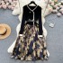 French court style dress, women's niche high-end temperament, knitted splicing jacquard fluffy fake two-piece long dress