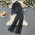 Fashion suit women's Korean version casual versatile split top round neck long sleeved sweater+high waisted wide leg pants long pants