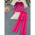 Xiaoxiangfeng Western style two-piece women's autumn and winter fashion versatile long sleeved printed knitted cardigan wide leg pants sweater set