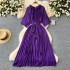 High end elegant dress for women in early autumn, with a floral round neck, pleated waist, slimming effect. Chiffon skirt, long skirt