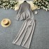 Lazy style slimming slit high neck sweater women's autumn and winter two-piece set versatile age reducing high waisted knitted casual wide leg pants