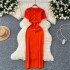 Ladies' new high-end knitted dress with socialite temperament, round neck single breasted short sleeved slim fit, French style long skirt