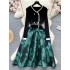 French court style dress, women's niche high-end temperament, knitted splicing jacquard fluffy fake two-piece long dress