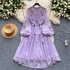 Design sense: niche, high-end, heavy industry, bead, tassel, pleated waist, slimming, lantern sleeves, large swing French dress