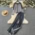 Autumn and winter new lazy style versatile V-neck color blocked striped knitted sweater loose casual high waisted pants sweater set