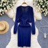 Temperament Knitted Cardigan Coat Women's Autumn Two piece Set Stylish Versatile Long Sleeve Shawl Waist Strap Dress