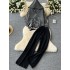 Casual suit women's lazy style versatile zipper hooded contrasting striped knitted cardigan jacket high waist slimming pants