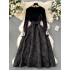 Retro Velvet Dress for Women Autumn/Winter New Style French Hepburn Style Heavy Industry Lace Splicing Jacquard Palace Small Black Dress