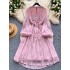 Design sense: niche, high-end, heavy industry, bead, tassel, pleated waist, slimming, lantern sleeves, large swing French dress