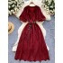 Retro Bohemian style bubble sleeve dress for women, with hollowed out straps and waist cinching design, unique and elegant long skirt