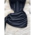 European and American sexy hollow waist strapless dress with women's design sense, pleated waist bag, hip strap, spicy girl skirt, short skirt