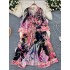 European and American court retro dress for socialites, fashionable V-neck flared long sleeved waist slimming slit printed long skirt