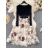 French retro palace style dress, women's high-end feeling, waist cinching temperament, knitted patchwork mesh embroidery fairy skirt