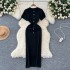 Ladies' new high-end knitted dress with socialite temperament, round neck single breasted short sleeved slim fit, French style long skirt