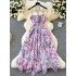 Beach vacation style floral camisole dress for women, summer ruffled edges, three-dimensional flower design, pure desire, spicy girl long skirt