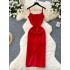 European and American pure desire spicy girl style camisole dress for women in summer, solid color slimming and slimming design, niche and unique long skirt