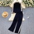 Korean casual suit women's autumn and winter two-piece set, high-end sense, color blocked long sleeved pullover sweater, versatile sweater pants