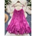 Sweet and spicy girl vacation dress, women's summer French super fairy pleated suspender, irregular ruffle edge fairy first love dress