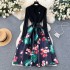 New autumn and winter knitted patchwork jacquard dress for women, with French retro court Hepburn style waist cinching fairy dress for women