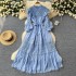 Autumn new women's French retro palace style stand up collar lace patchwork single breasted waist cinching slimming and stylish dress