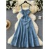 Korean style fashionable versatile camisole denim dress with women's design sense, zipper strapless, waist cinching, slimming effect, ruffle edge long skirt