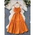 Super Immortal First Love Dress 2024 New French Design with Wrinkle, Loose Waist, Strap, Temperament Strap Dress