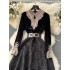 Retro Velvet Dress for Women Autumn/Winter New Style French Hepburn Style Heavy Industry Lace Splicing Jacquard Palace Small Black Dress