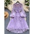 Design sense: niche, high-end, heavy industry, bead, tassel, pleated waist, slimming, lantern sleeves, large swing French dress