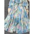 European and American style niche high-end dress, women's fashionable and stylish lantern sleeves, single breasted waist cinching, slimming printed long skirt