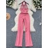 Summer new niche retro Korean version lapel hanging neck single breasted high waist slimming slim fit backless denim jumpsuit