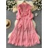 Autumn new women's French retro palace style stand up collar lace patchwork single breasted waist cinching slimming and stylish dress