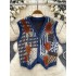 Retro ethnic style sleeveless knitted vest for women, autumn and winter, small stature, floral vintage design, trendy top