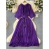 High end elegant dress for women in early autumn, with a floral round neck, pleated waist, slimming effect. Chiffon skirt, long skirt