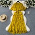 European and American style dress with women's summer design sense, spliced round neck flared sleeves, cinched waist for slimming, lace lotus leaf edge skirt