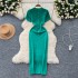 Ladies' new high-end knitted dress with socialite temperament, round neck single breasted short sleeved slim fit, French style long skirt