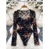 Pure desire spicy girl sexy thin long sleeved lace jumpsuit women's collar low chest versatile slim fit and slimming bottom top