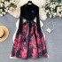 New autumn and winter knitted patchwork jacquard dress for women, with French retro court Hepburn style waist cinching fairy dress for women