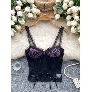 Pure desire spicy girl lace camisole top female ins hot and spicy European and American sexy bow strapless slim fishbone vest