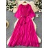 High end elegant dress for women in early autumn, with a floral round neck, pleated waist, slimming effect. Chiffon skirt, long skirt