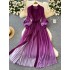 European and American two-piece dress set for women's autumn three-dimensional flower lantern sleeves, tied waist, long shawl jacket