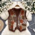 Retro ethnic style sleeveless knitted vest for women, autumn and winter, small stature, floral vintage design, trendy top