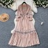 Autumn clothing niche retro heavy industry embroidery lace splicing horn long sleeved drawstring waist slimming ruffle edge dress